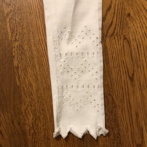 White Embroidered Crop Jeans - Picture 2 of 4